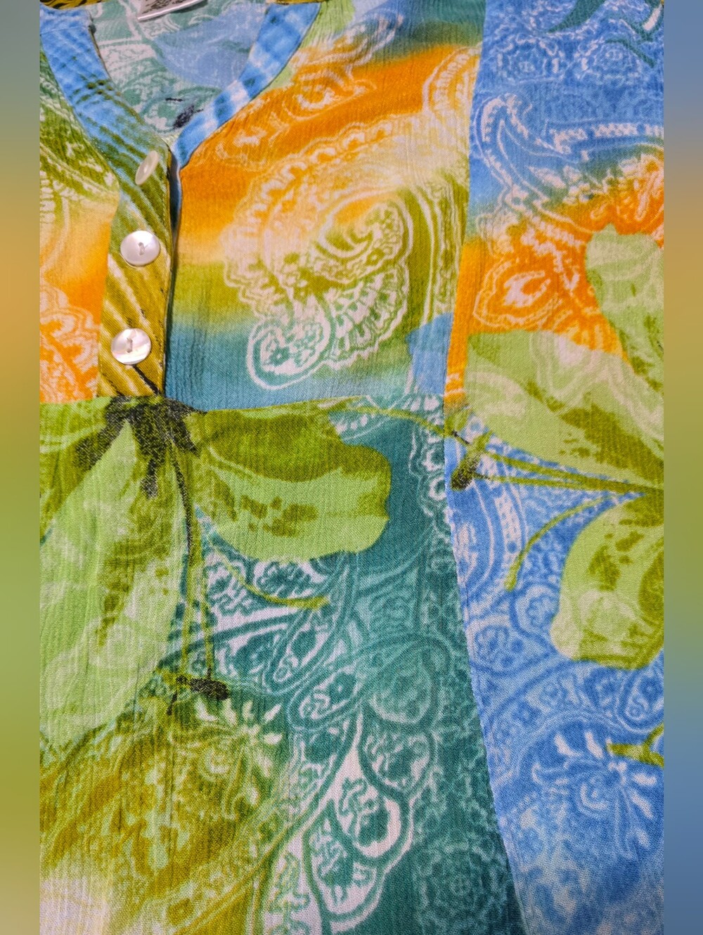 Parsley & Sage Blue Green Orange Paisley Floral V-Neck Tunic Size M - Picture 6 of 7